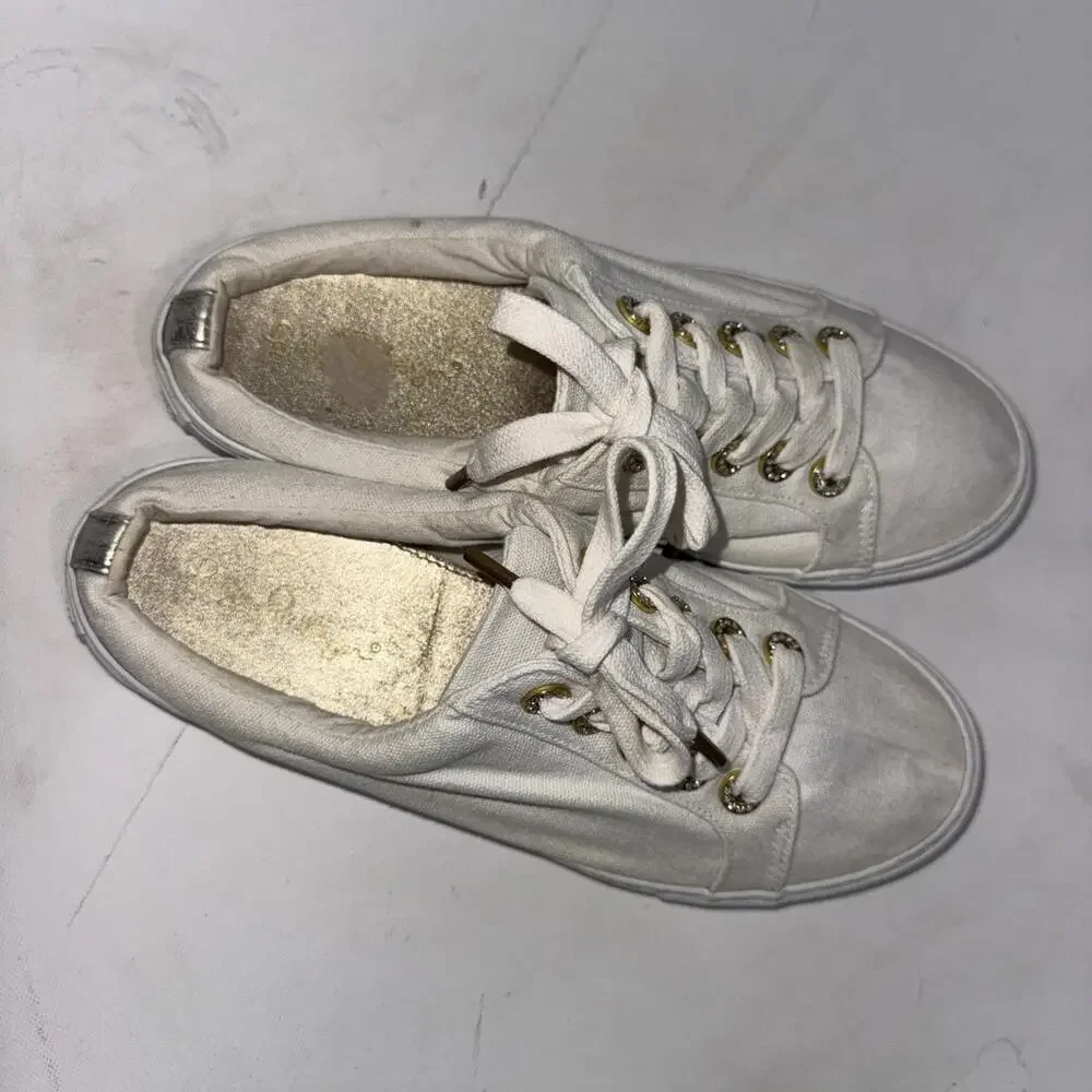 Lilly Pulitzer White Preppy Minimalist Old Money Gold Accents Mule Sneaker Sz 10